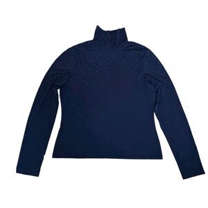 St. John Women’s Embellished Mockneck Turtleneck Shirt Top Black Size L Black